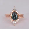925 Sterling Silver Teal Sapphire Engagement Ring With Diamonds - Image 3