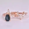 925 Sterling Silver Teal Sapphire Engagement Ring With Diamonds - Image 4