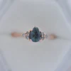 925 Sterling Silver Teal Sapphire Engagement Ring with Salt and Pepper Diamonds - Image 2