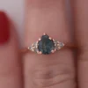 925 Sterling Silver Teal Sapphire Engagement Ring with Salt and Pepper Diamonds - Image 3