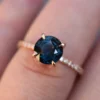 925 Sterling Silver Teal Sapphire Hidden Halo Diamond Engagement Ring