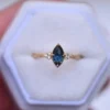925 Sterling Silver Teal Sapphire Marquise Engagement Ring - Image 2