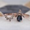 925 Sterling Silver Teal Sapphire Ring Set Salt and Pepper Diamonds - Image 2