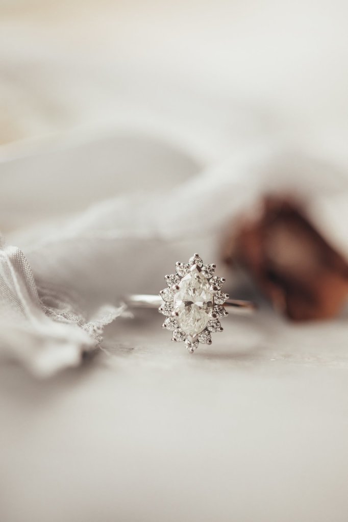925 Sterling Silver The Marquise Starburst Halo Diamond Ring