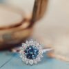 925 Sterling Silver The Seine .84 ct Round Blue Montana Sapphire with .31 ct Halo Ring