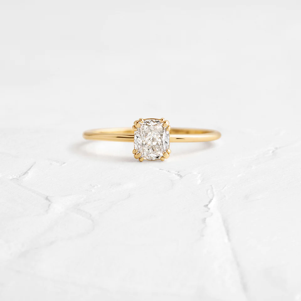 925 Sterling Silver Threaded Ring, 0.5ct Rectangular Cushion Cut Diamond