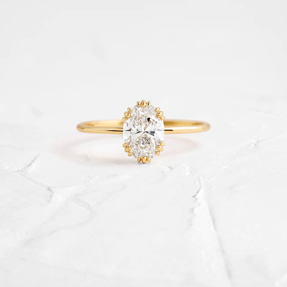 925 Sterling Silver Threaded Ring, Oval Cut Diamond