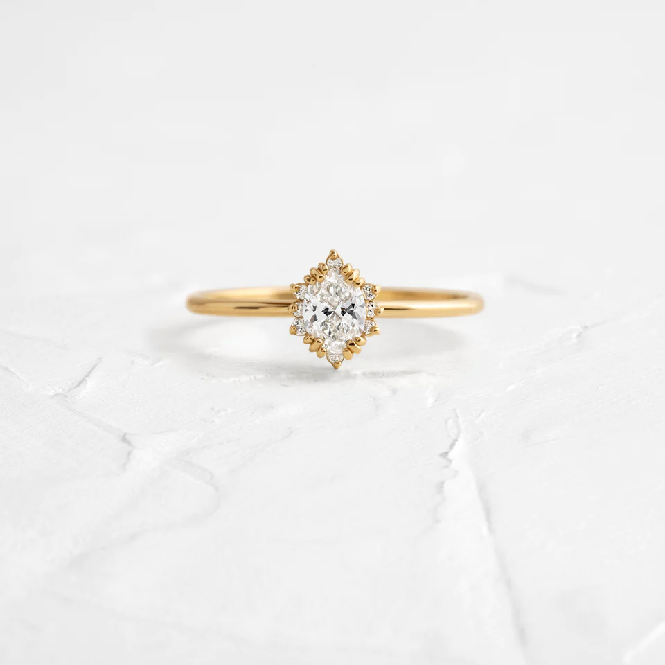 925 Sterling Silver Threaded Ring with Halo, 0.32ct. Oval Cut Diamond