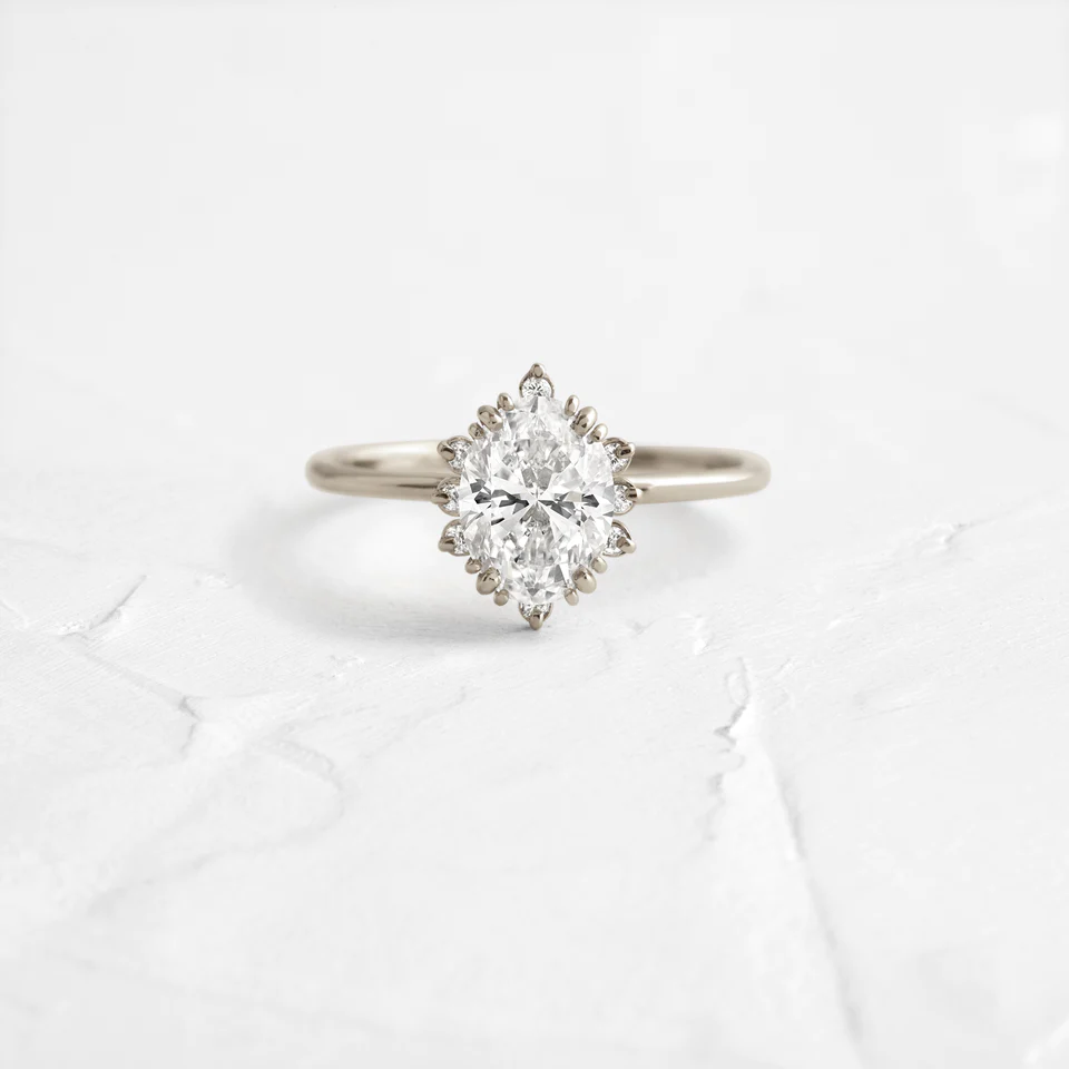 925 Sterling Silver Threaded Ring with Halo, 1ct. Oval Cut Diamond