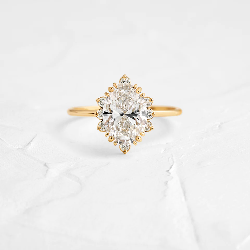 925 Sterling Silver Threaded Ring with Halo, 2ct. Oval Cut Diamond