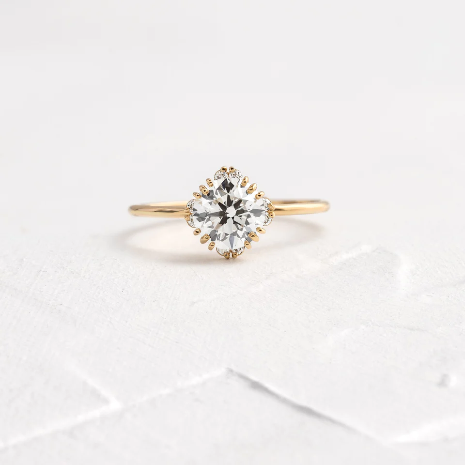 925 Sterling Silver Threaded Ring with Halo, Round Cut Diamond