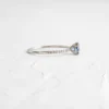 925 Sterling Silver Threaded Ring with Pave Band, 0.65ct. Greenish Blue Sapphire Ring - Image 3