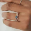 925 Sterling Silver Threaded Ring with Pave Band, 0.65ct. Greenish Blue Sapphire Ring - Image 4