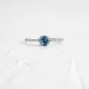 925 Sterling Silver Threaded Ring with Pave Band, 0.65ct. Greenish Blue Sapphire Ring - Image 5