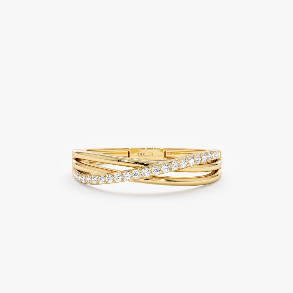 925 Sterling Silver Three Line Diamond Crossover Ring
