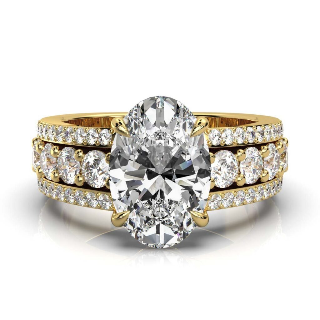 925 Sterling Silver Three-Row Diamond Engagement Ring