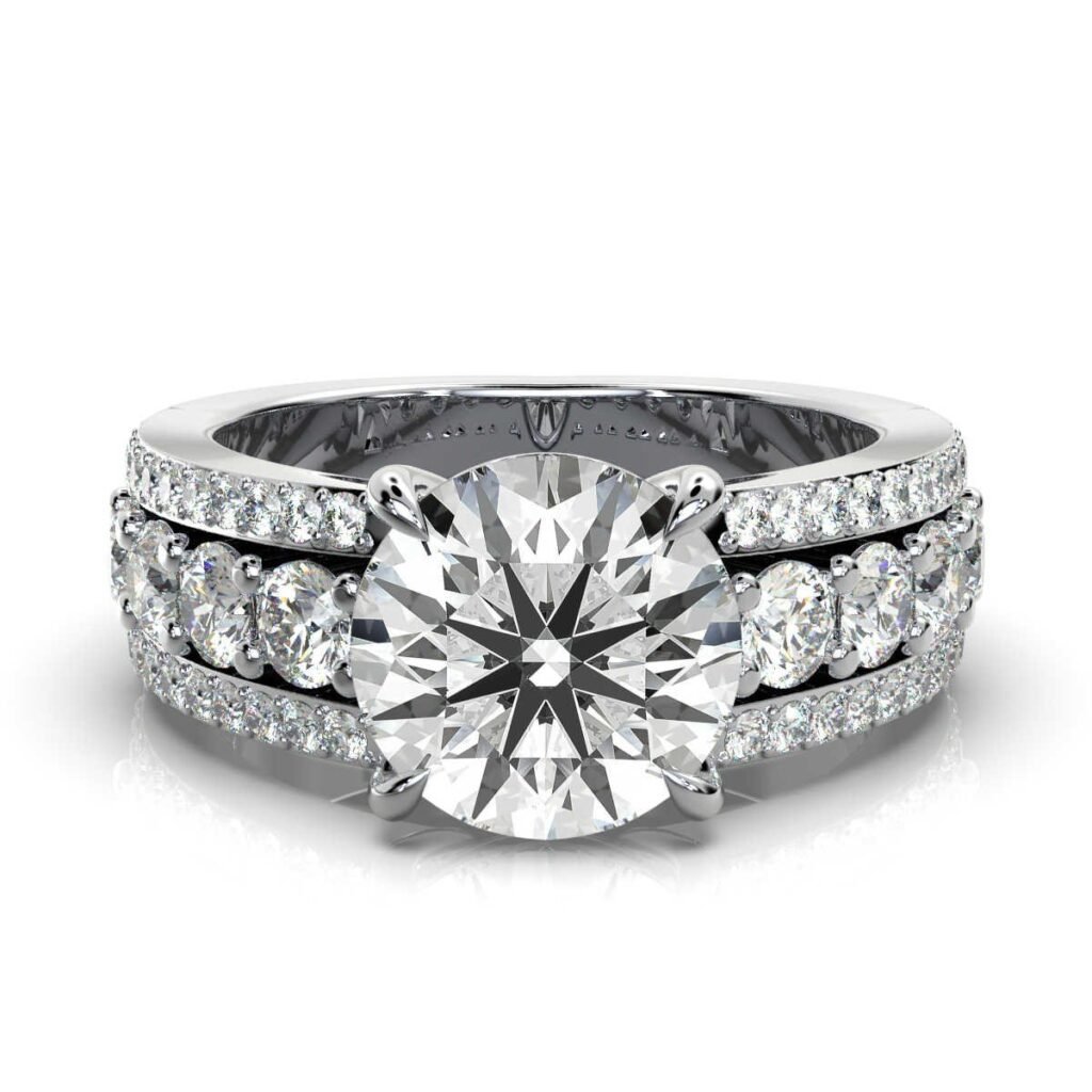 925 Sterling Silver Three-Row Diamond Engagment Ring