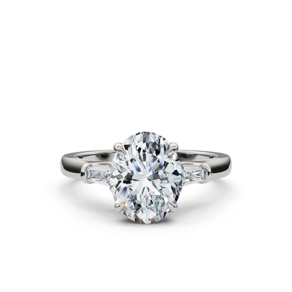 925 Sterling Silver Three Stone Baguette Diamond Engagement Ring