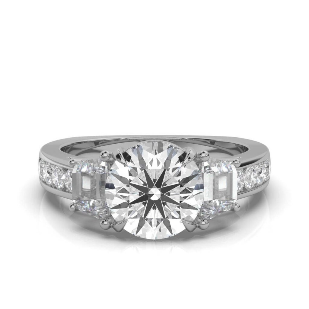 925 Sterling Silver Three Stone Diamond Engagement Ring