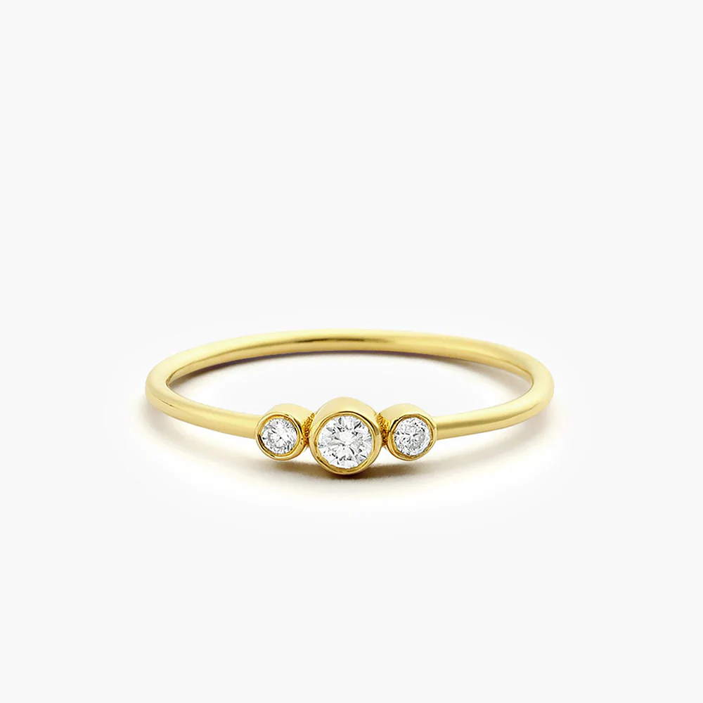 925 Sterling Silver Three Stone Diamond Ring
