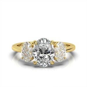 925 Sterling Silver Three Stone Elongated Radiant Diamond Engagement Ring