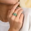 925 Sterling Silver Three Stone Emerald Diamond Ring - Image 4