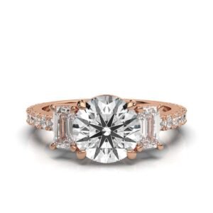 925 Sterling Silver Three Stone Emerald shape Diamond Ring