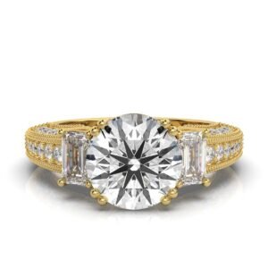 925 Sterling Silver Three Stone Emerald Shape Diamond Ring