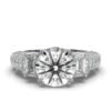 925 Sterling Silver Three Stone Emerald Shape Diamond Ring - Image 6
