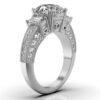 925 Sterling Silver Three Stone Emerald Shape Diamond Ring - Image 7