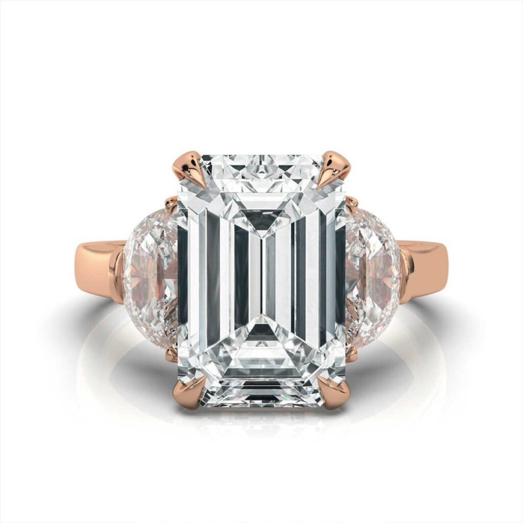 925 Sterling Silver Three Stone Half-Moon Diamond Engagement Ring