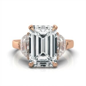 925 Sterling Silver Three Stone Half-Moon Diamond Engagement Ring