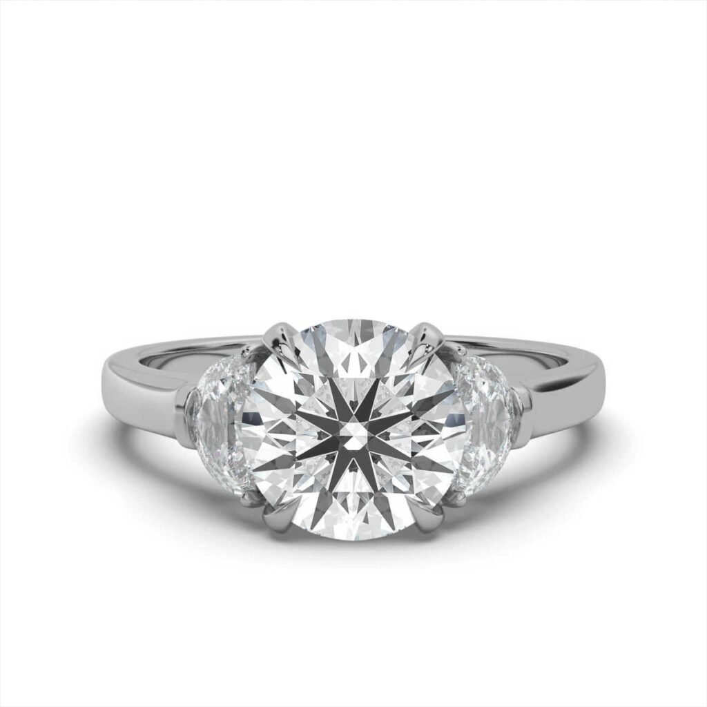 925 Sterling Silver Three Stone Half-Moon Diamond Ring