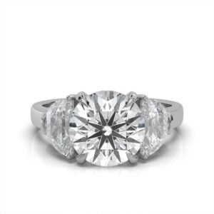 925 Sterling Silver Three Stone Half-Moon Diamond Ring