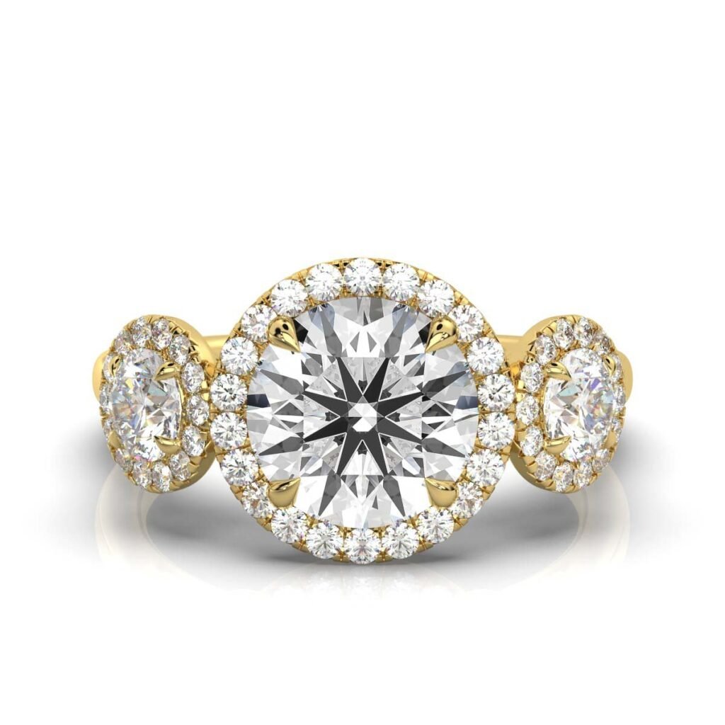 925 Sterling Silver Three Stone Halo Diamond Engagment Ring