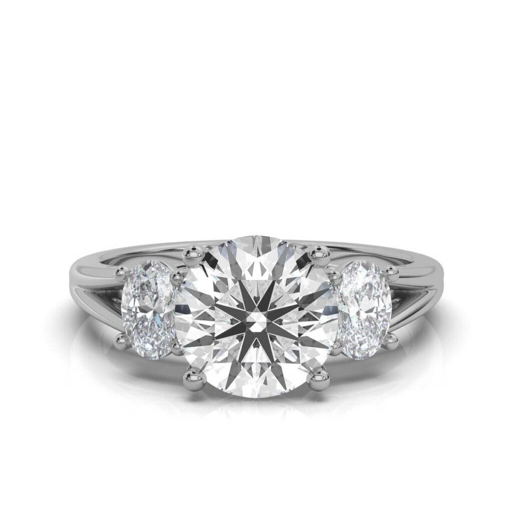 925 Sterling Silver Three Stone Oval Diamond Engagement Ring