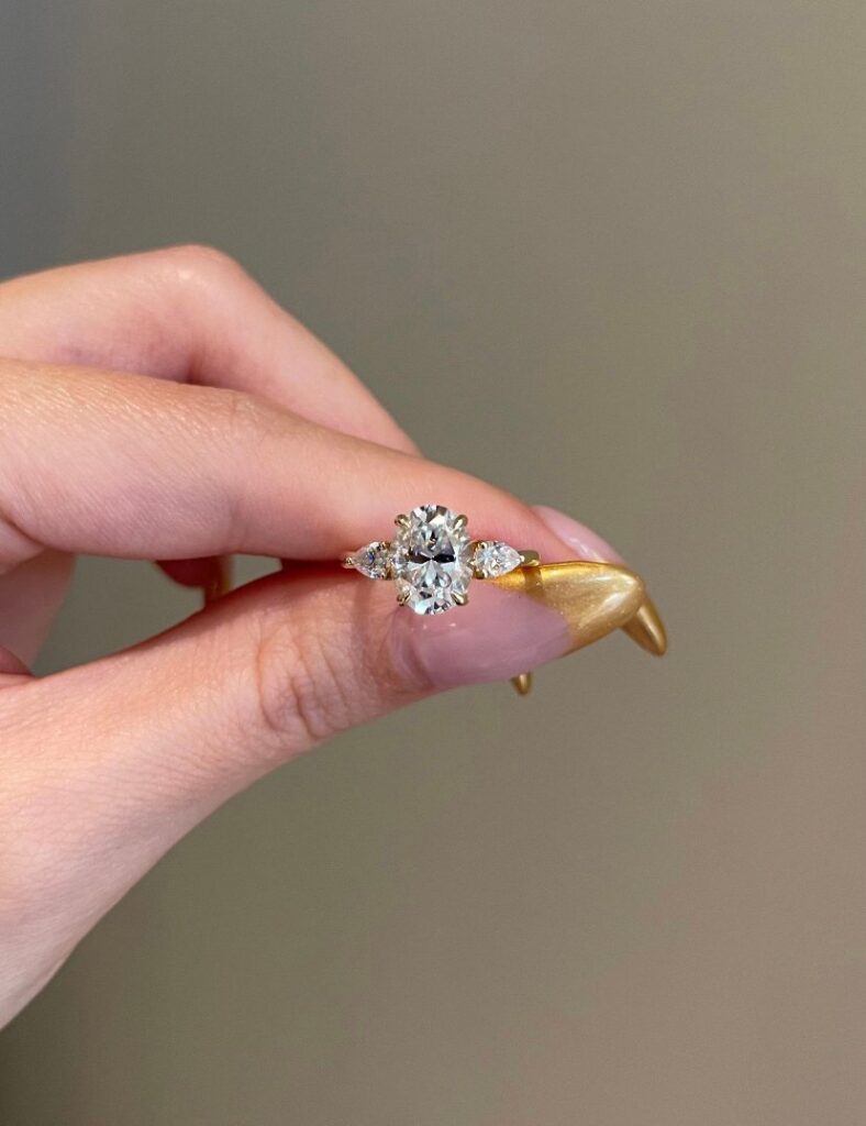 925 Sterling Silver Three Stone Oval Engagement Ring