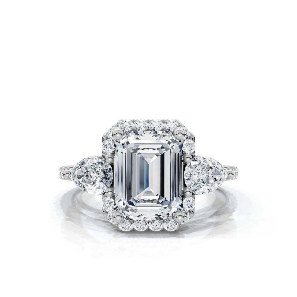 925 Sterling Silver Three Stone Pear Diamond Engagement Ring