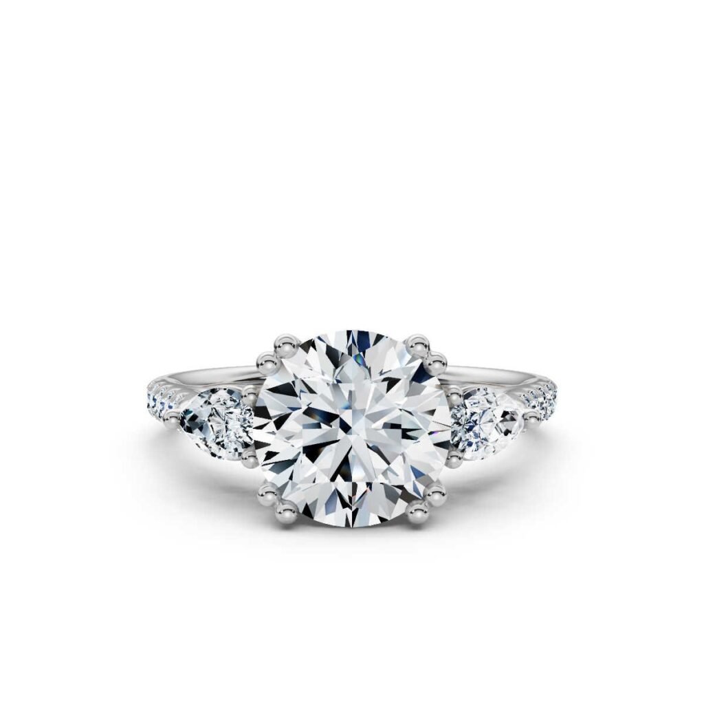 925 Sterling Silver Three Stone Pear Diamond Engagement Ring