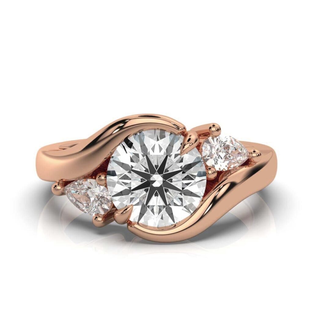 925 Sterling Silver Three Stone Pear Diamond Ring