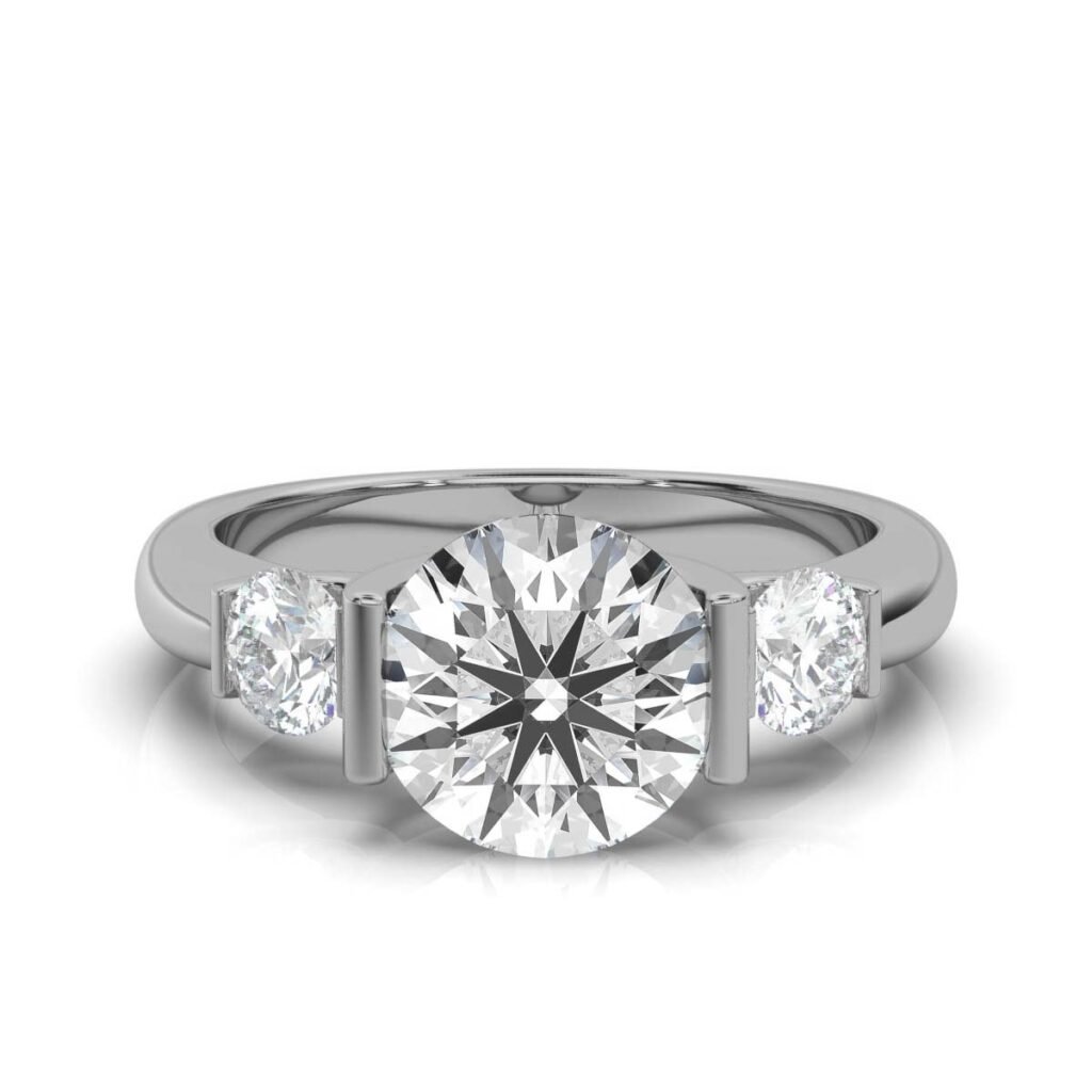 925 Sterling Silver Three Stone Round Diamond Ring