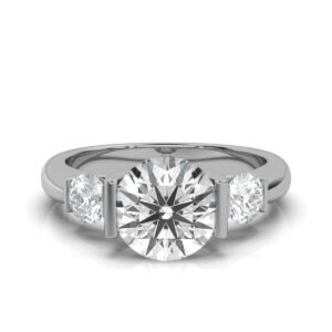 925 Sterling Silver Three Stone Round Diamond Ring