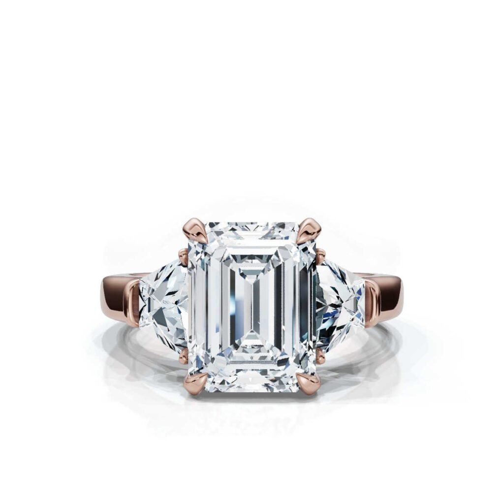 925 Sterling Silver Three Stone Trapezoid Diamond Engagement Ring