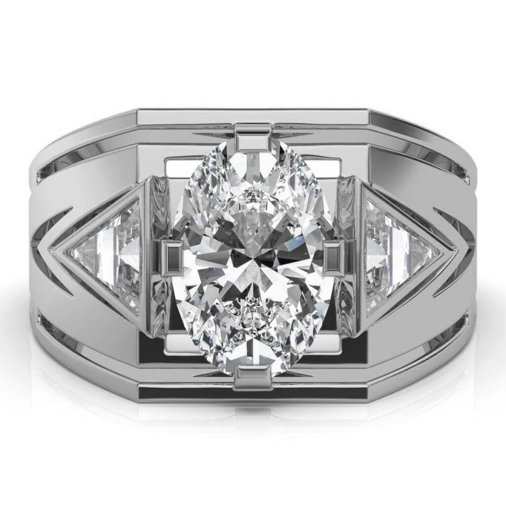 925 Sterling Silver Three Stone Triangle Diamond Engagement Ring