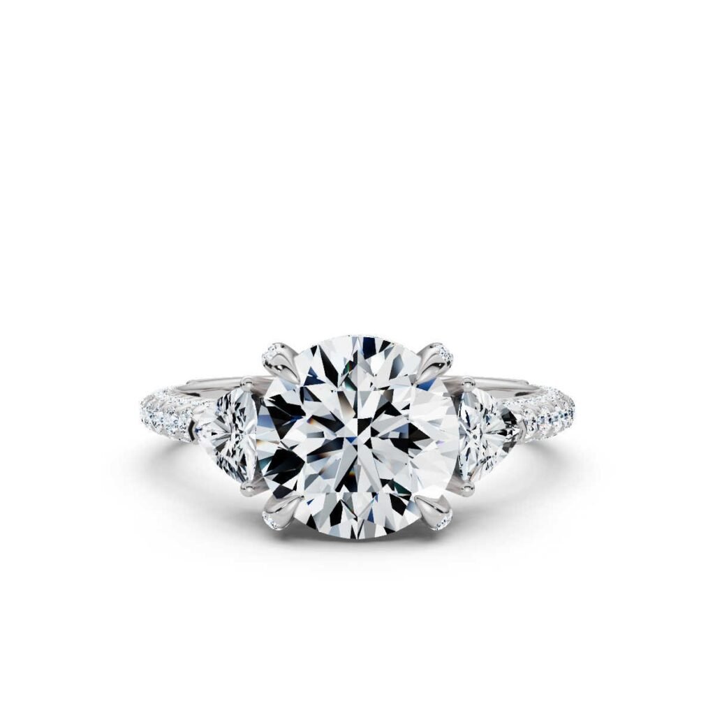 925 Sterling Silver Three Stone Trillion Diamond Engagement Ring