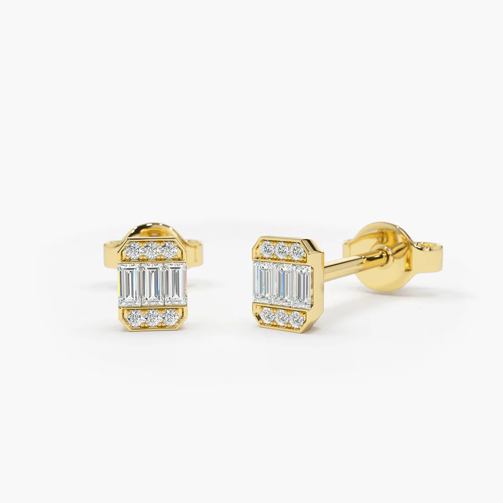925 Sterling Silver Tiny Baguette Diamond Stud Earrings