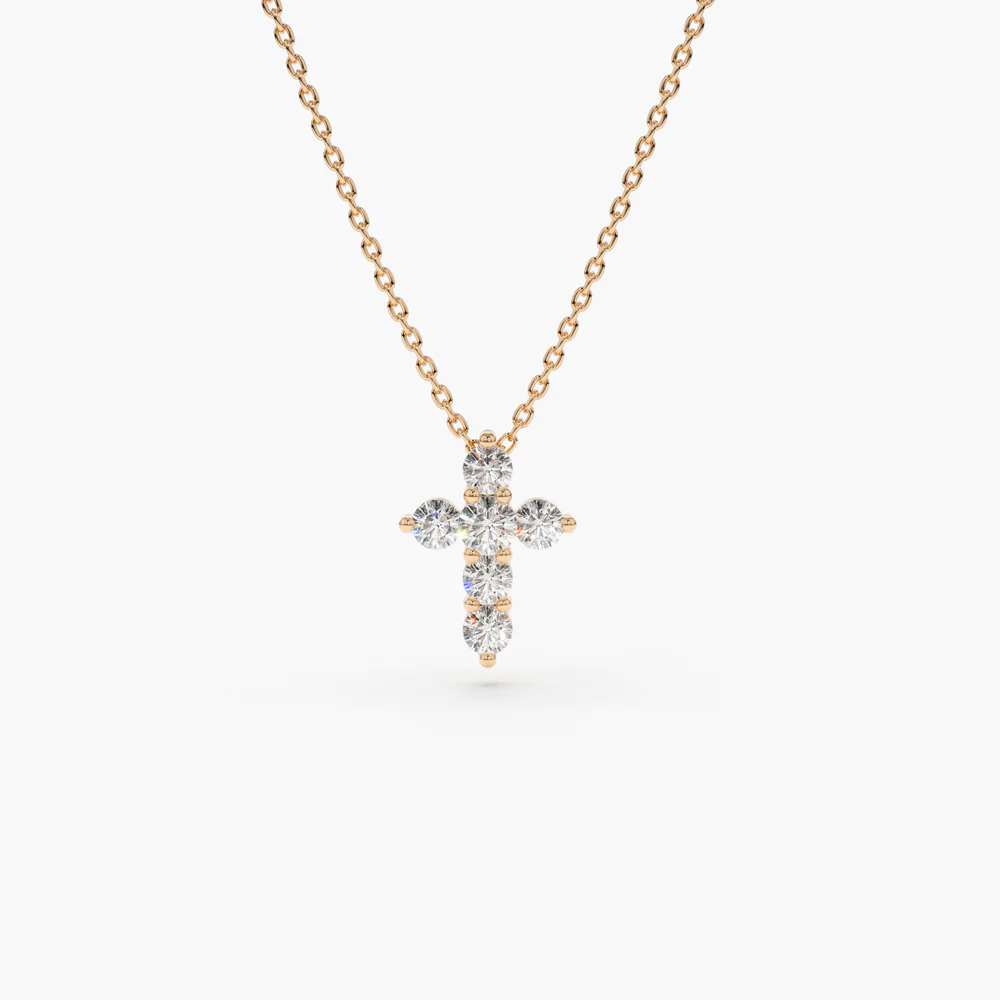 925 Sterling Silver Tiny Ball Diamond Cross Necklace