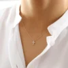 925 Sterling Silver Tiny Ball Diamond Cross Necklace - Image 3