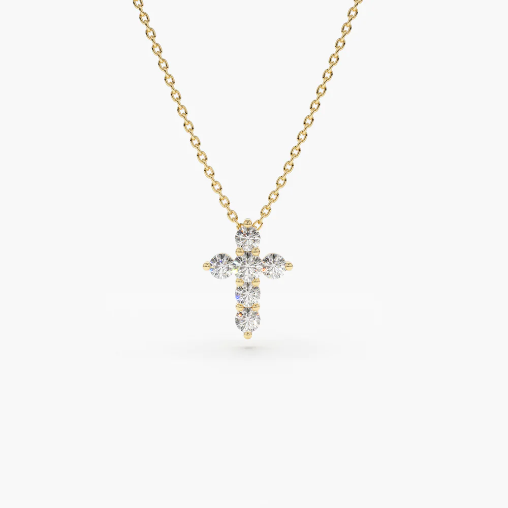 925 Sterling Silver Tiny Diamond Cross Necklace