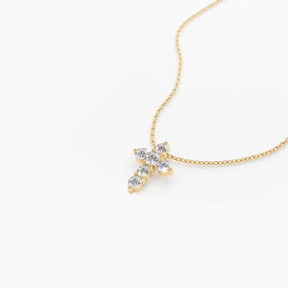925 Sterling Silver Tiny Diamond Cross Necklace